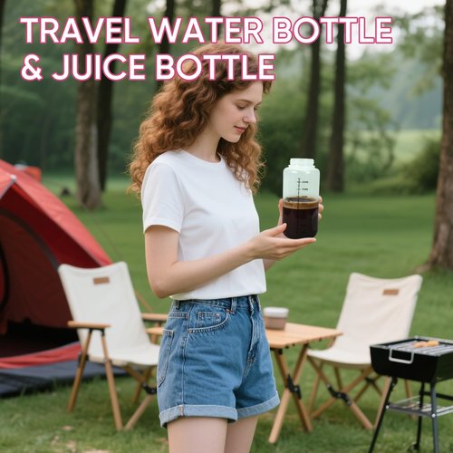 DEMORA Plastic Bottles with Airtight Caps 32oz/1000ml, Food Grade Wide Mouth Liquid Containers, Reusable PP Graduated Plastic Bottles for Water Sample Lab Reagent Liquids Mixing (Clear, 2 Pcs)