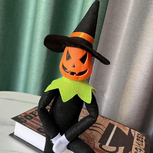 Danoni Halloween Pumpkin Elf Doll - Handmade Toy with Black Hat & White Gloves | Perfect for Autumn Decor