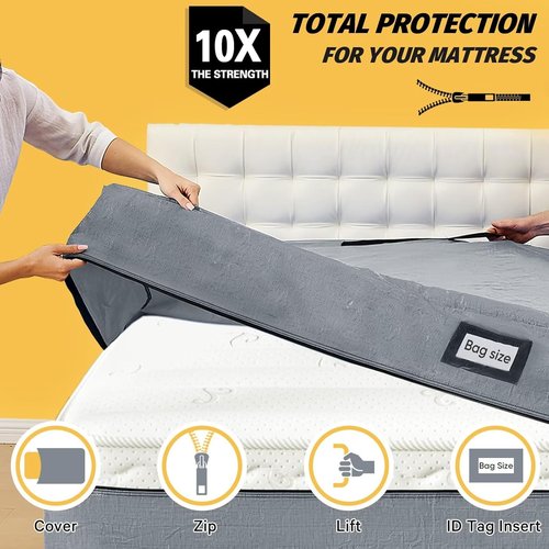 BETU Twin Mattress Protector - Waterproof Cover with 8 Heavy-Duty Handles & Zipper | Extra Thick, Grey (77x42x13.5)