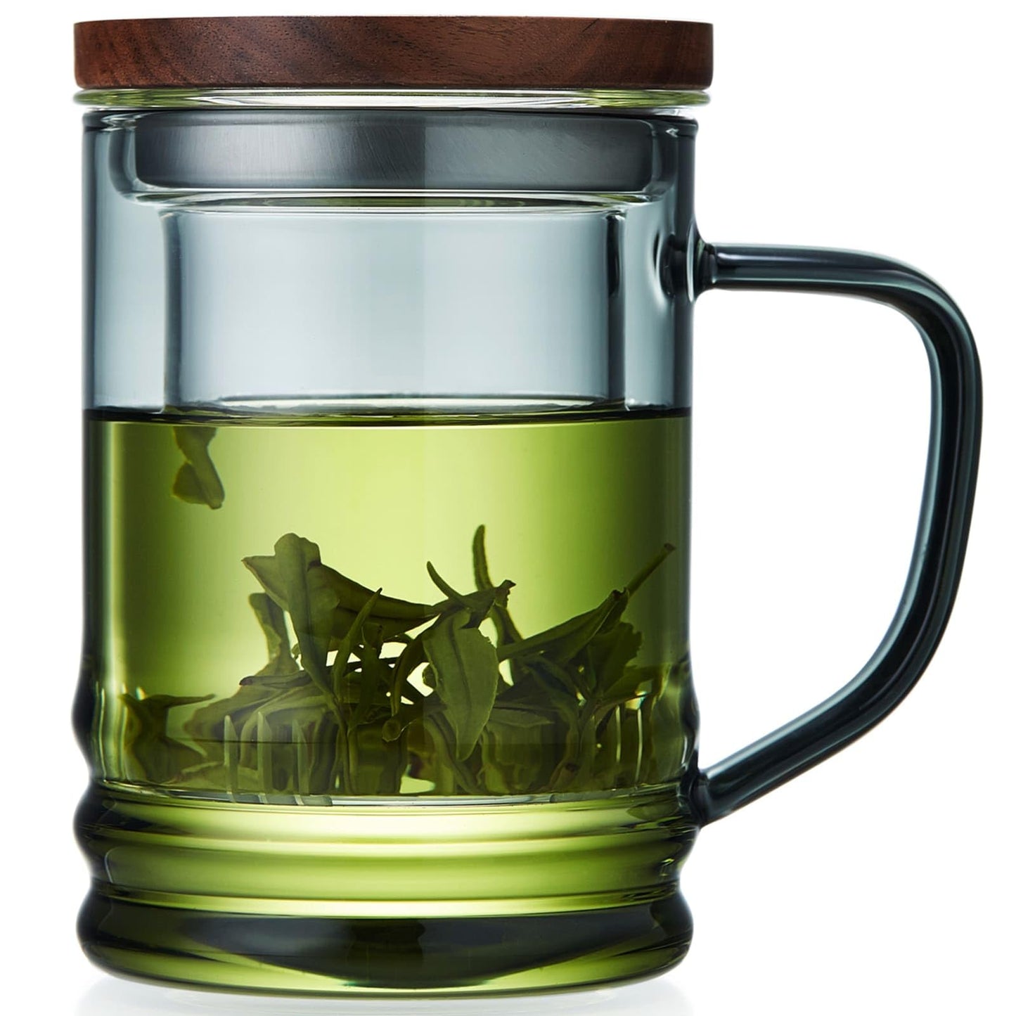 Unbreakable Glass Tea Cup with Infuser and Lid 14.5 fl oz, Heat Resistant Borosilicate Glass Tea Infuser Mug for Blooming and Loose Leaf Tea, Gas Stovetop Safe