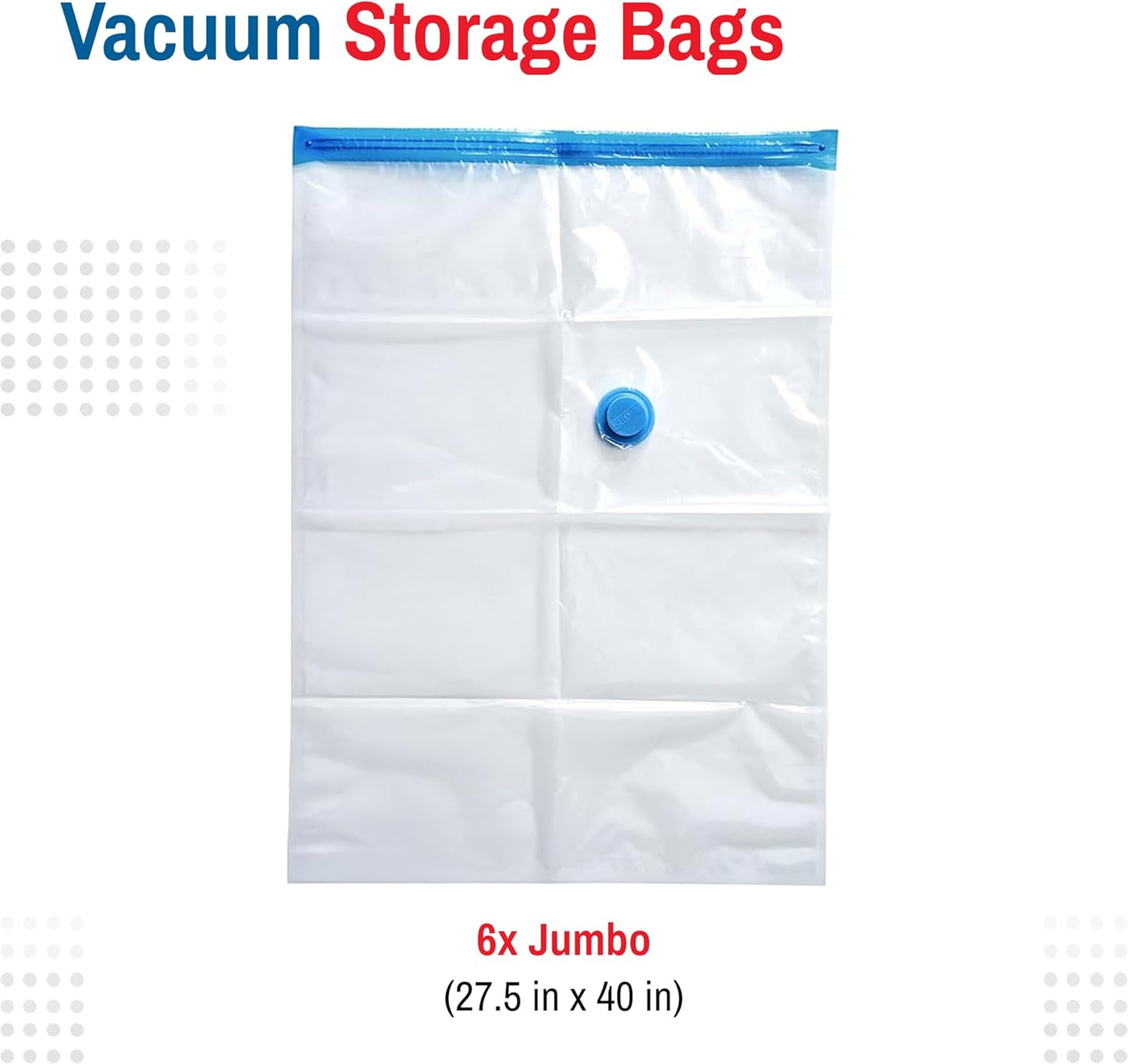 Skiennix Jumbo Vacuum Storage Bags - Space-Saving Compression Bags for Comforters & Blankets | 6 Pack with Hand Pump