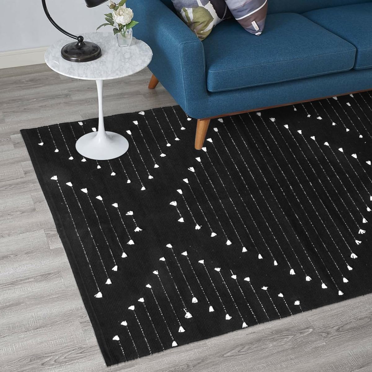 LIVEBOX Boho Washable Rug for Bedroom, Living Room 4' x 6' Black and White, Moroccan Cotton Carpet Indoor Outdoor Throw Area Rug for Entryway Dining Room Porch