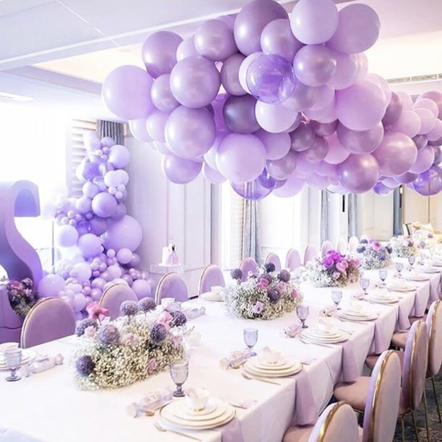 PartyWoo Pearl Lavender Balloons - 140-Piece Pack in 5, 10, 12 Inch Sizes for Bachelorette & Birthday Decor