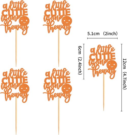Ercadio Baby Shower Cupcake Toppers - 24 Pcs Orange "A Little Cutie Is On The Way" Decorations