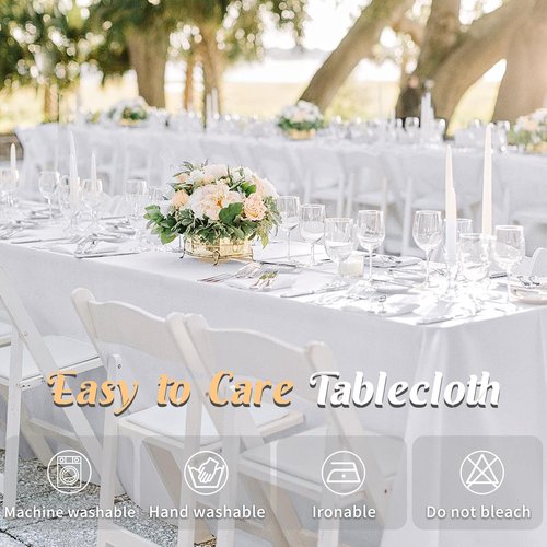 HAISIWLKJ 2 Pack 60 x 102 Inch White Rectangle Tablecloth for 6 Foot Table Washable Reusable Outdoor Polyester Fabric Decorative TableCover for Dining Table, Buffet, Camping, Baby Shower, Party
