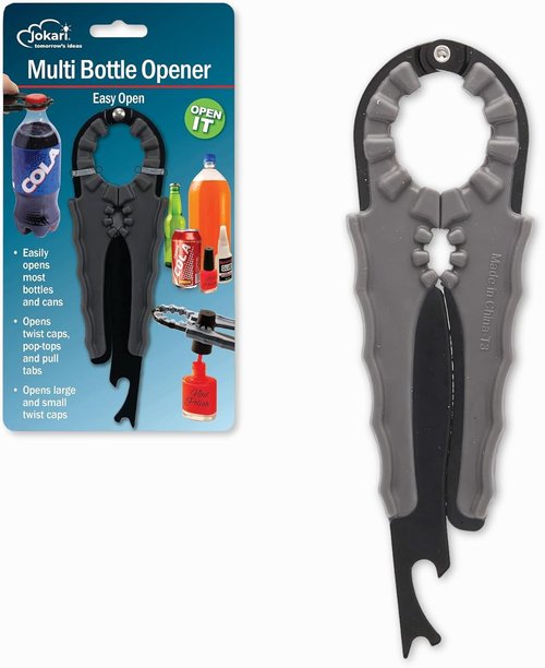 Jokari Multi Bottle Opener - 3-in-1 Easy Grip Tool for Jars, Bottles & Cans | Arthritis Aid, Black