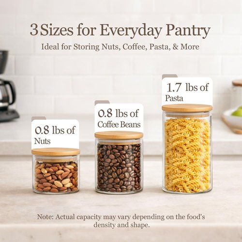 ComSaf Glass Storage Containers - Airtight Lids for Dry Food | Set of 6 (0.6qt/1qt/1.5qt) - Stackable Kitchen Organization