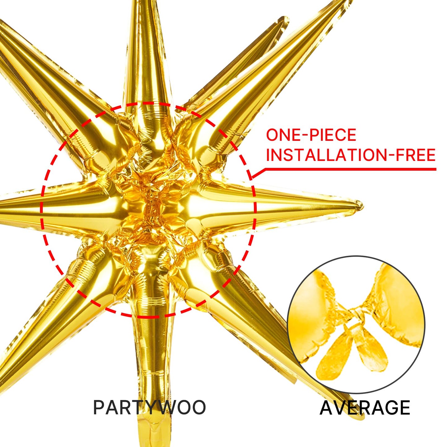 PartyWoo Metallic Gold Star Balloons 110pcs Different Sizes 18 12 10 5 Inch Pack 22 Inch Gold Spike Star Explosion Foil Mylar Balloon Arch Kit for Birthday Engagement Party Decorations Gold-G101