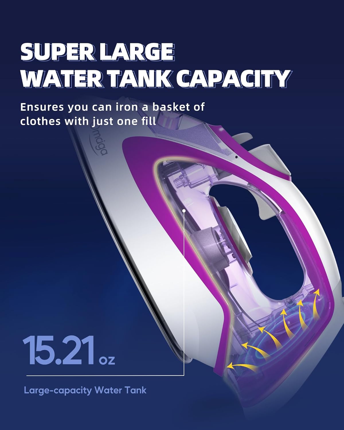 Omaiga Steam Iron - 1750W Fast Heating with Powerful Steam | 15.21oz Water Tank, Ceramic Soleplate