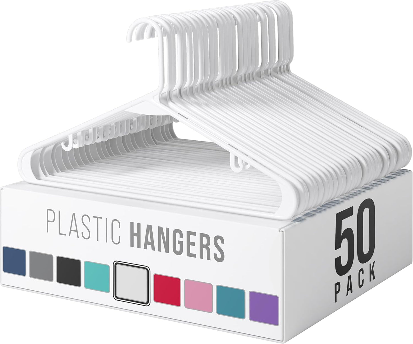 Skiennix Plastic Hangers 50 Pack - Space-Saving White Clothes Hangers for Closet Organization