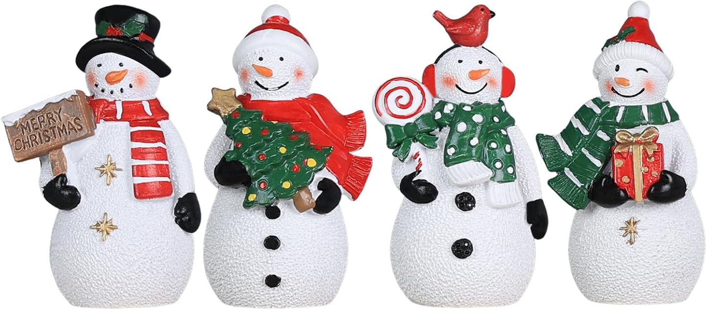 MEETYAMOR Christmas Snowman Ornaments - 4 PCS Rustic Resin Decor for Home & Table Display