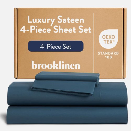 Brooklinen Luxury Sateen King Size Sheet Set - Soft & Durable 100% Cotton in Abyss Blue | Oeko-TEX Certified