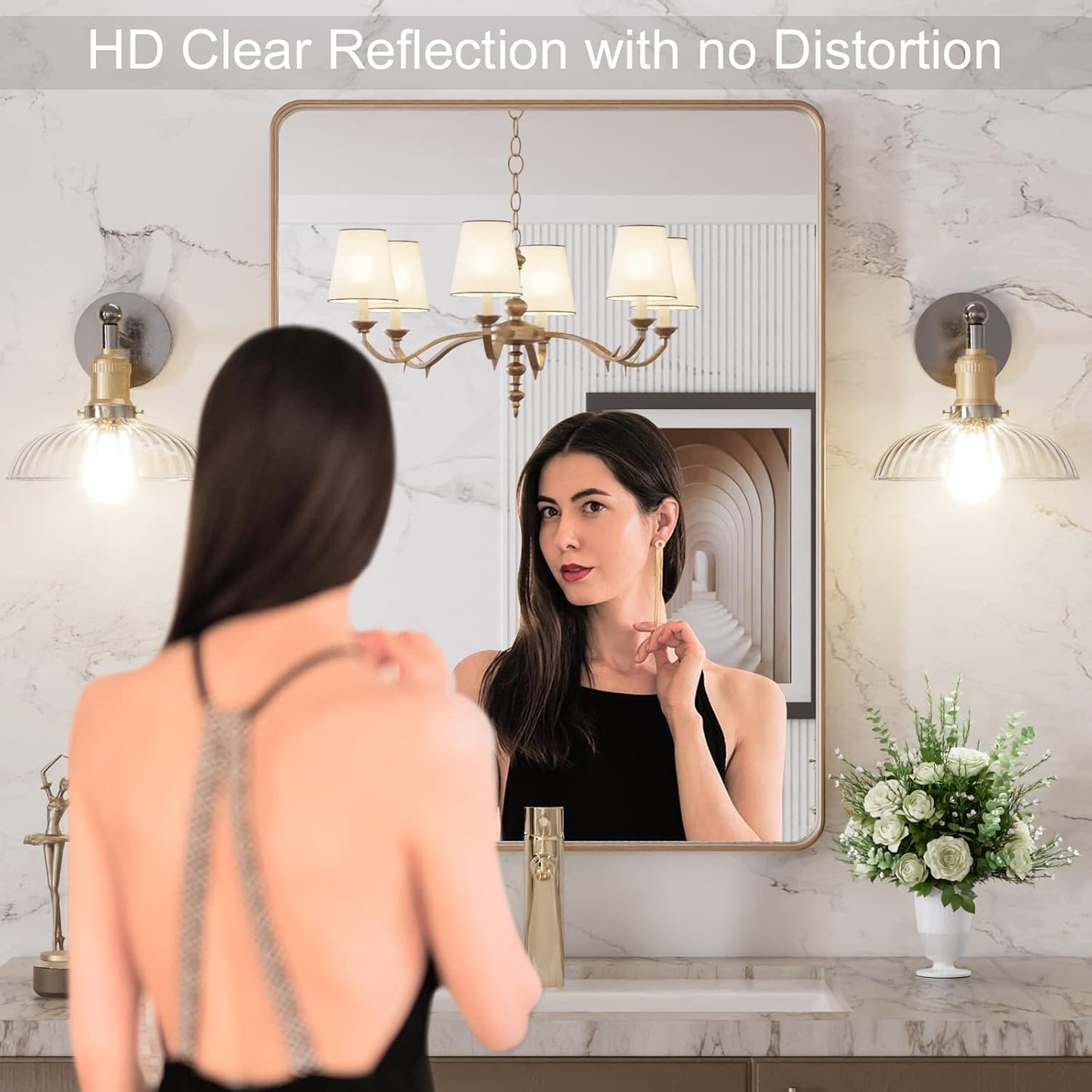 LOAAO Gold Bathroom Mirror - 20”X30” Rounded Rectangle Design, Wall-Mounted, Anti-Rust Finish
