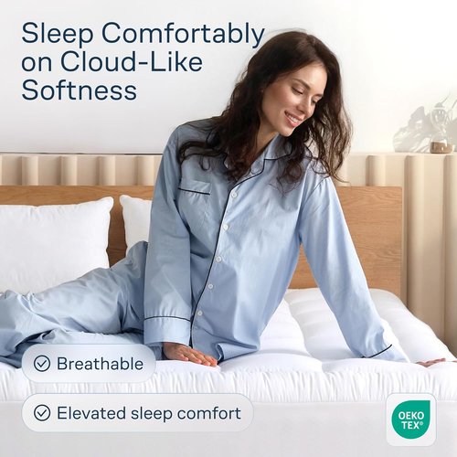 Cloud-Like Twin Mattress Topper - 100% Cotton Cooling Pad for Back Pain Relief | Breathable & Soft, White