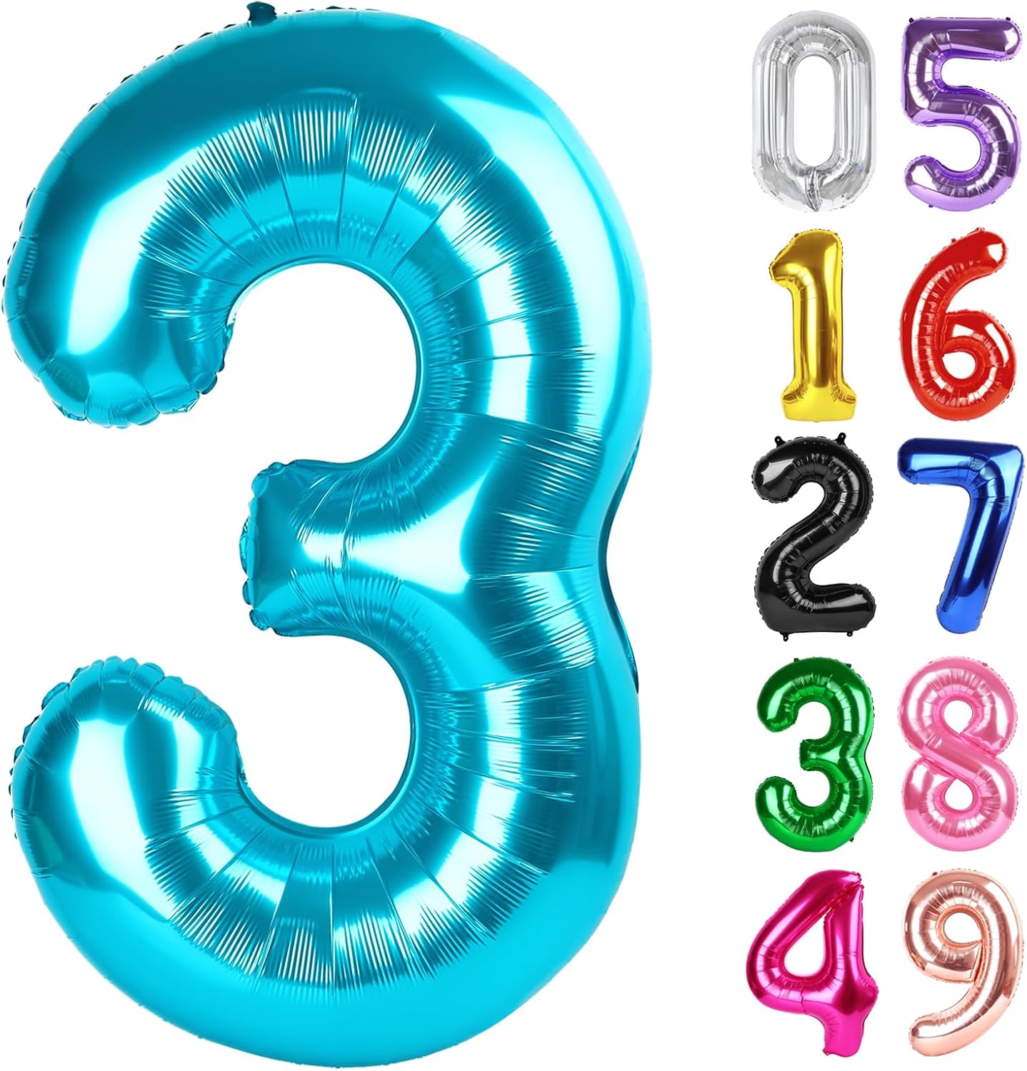 Light Blue Number 3 Balloon - 40 Inch 3rd Birthday Celebration Decor for Kids & Adults