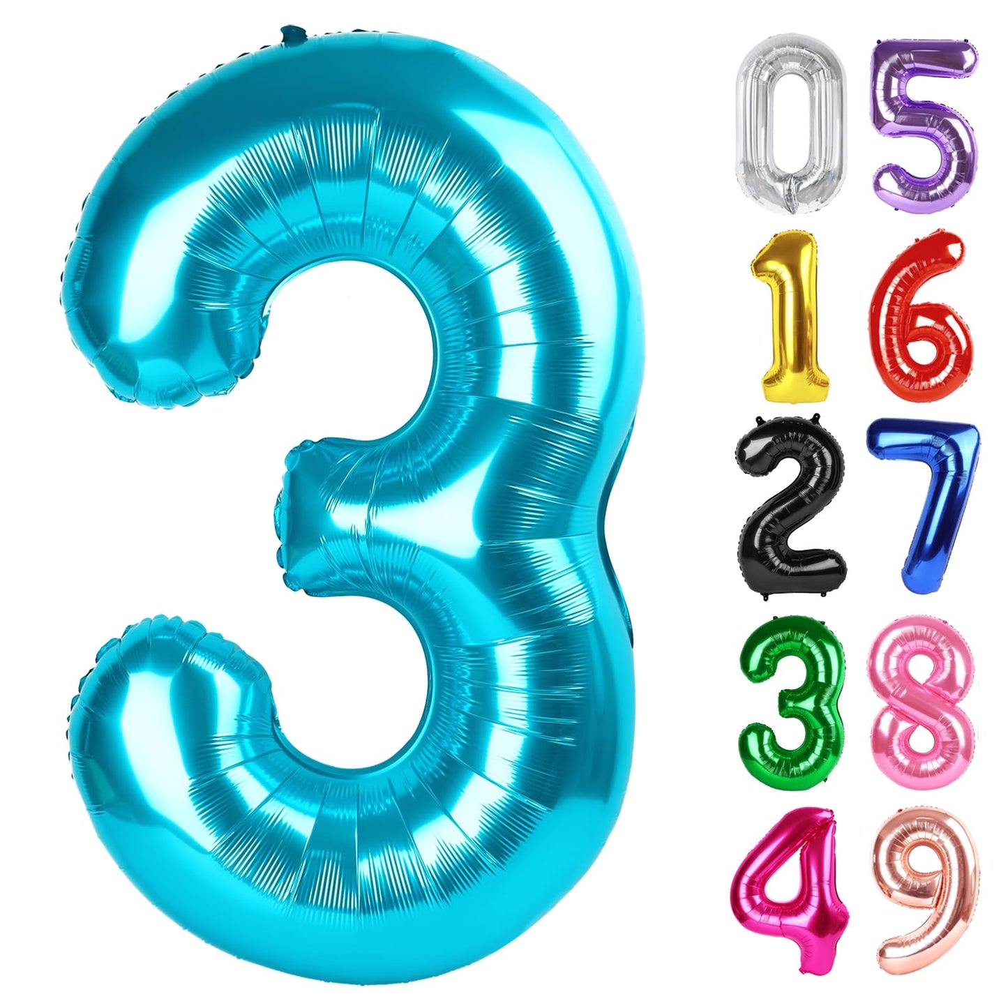 Light Blue Number 3 Balloon 40 Inch, 3rd Birthday Celebration Supplies for Girls Boys Women Men, 3 Balloon for Girls Boys Theme Party