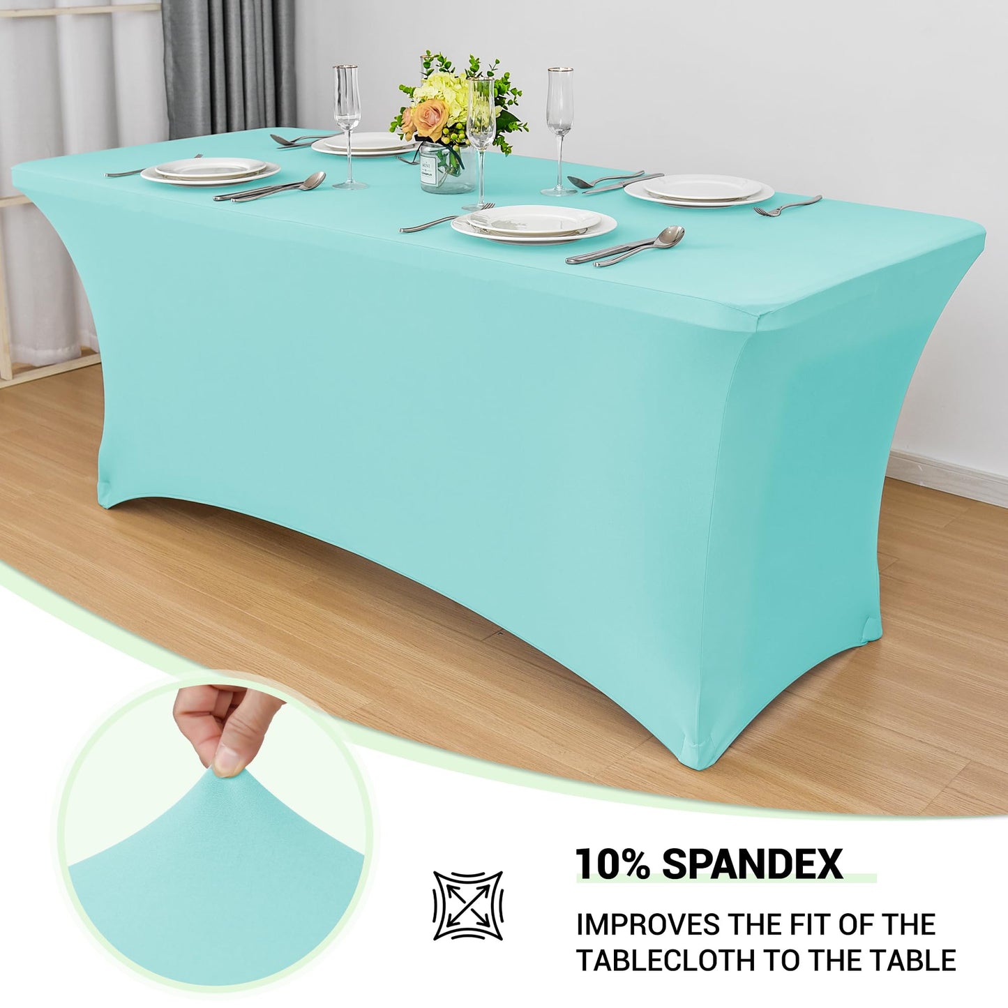 Obstal 6ft Stretch Spandex Table Cover for Standard Folding Tables - Universal Rectangular Fitted Tablecloth Protector for Party （Fresh Blue, 72 Length x 30 Width x 30 Height Inches）