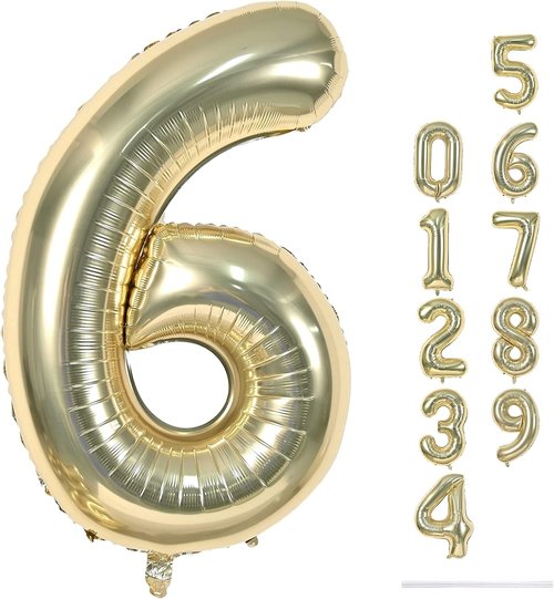 Champagne Gold Number 6 Balloon - 40In Large Foil Helium Balloon for 6th Birthday & Anniversary Celebrations