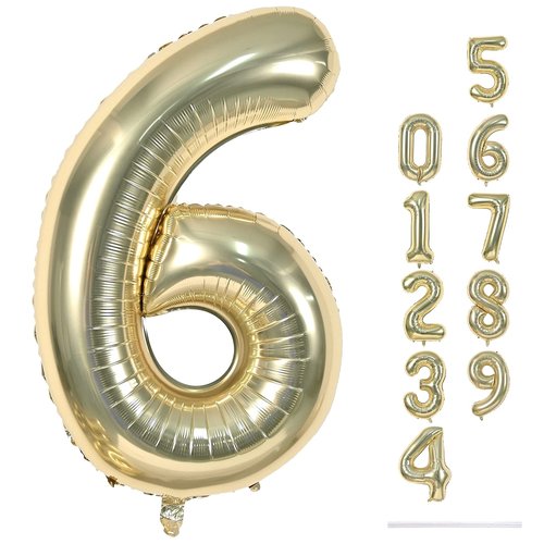 Champagne Gold Number 6 Balloon, 40In Large Foil Number Balloons Set 0-9 for Women, Self Inflating Light Gold Digital 6 Helium Balloon for Girls Boys 6th Birthday Anniversary Party Decoration Supplies