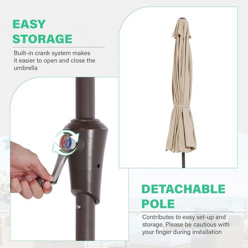 JEAREY 9 FT Patio Umbrella - Outdoor Market Umbrella with Push Button Tilt & Crank - Beige