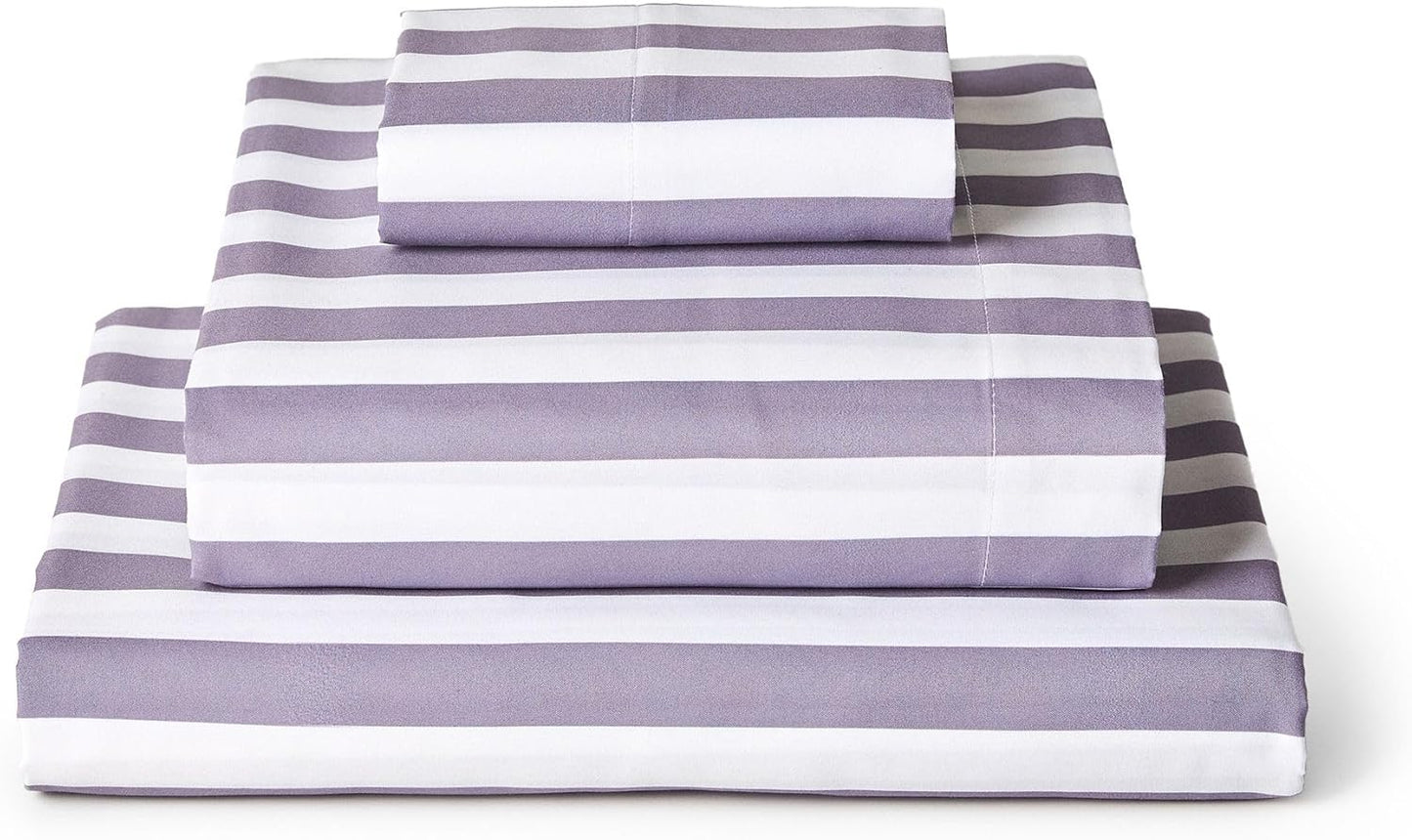 Mellanni Twin XL Sheets Set - 3 PC Hotel Luxury Bedding | Soft, Cooling, Wrinkle-Resistant (Oxford Stripe Hazy Lilac)