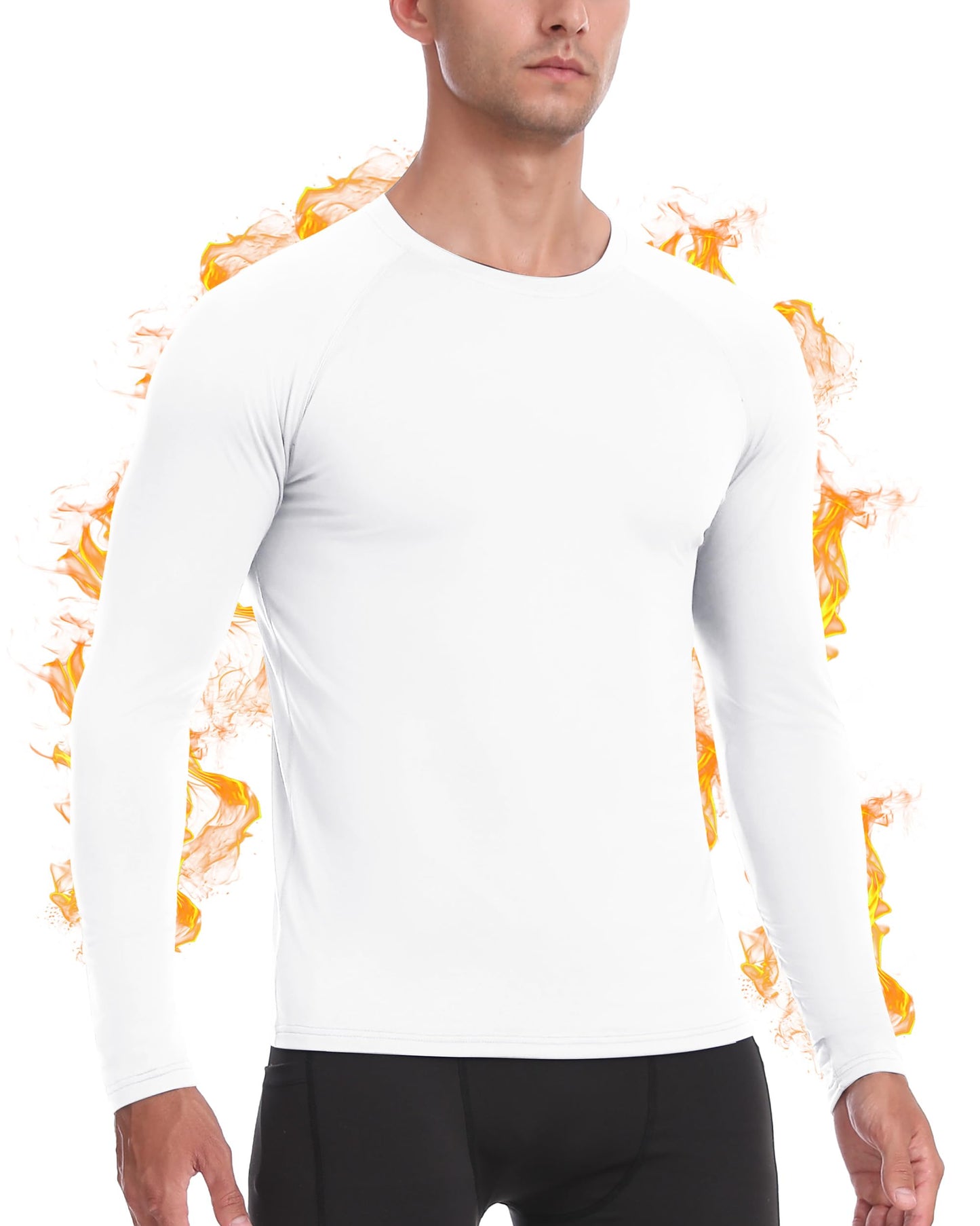 Twekfish Men's Thermal Compression Shirt, Long Sleeve Fleece Lined Workout Shirts Winter Cold Weather Athletic Base Layer Top White