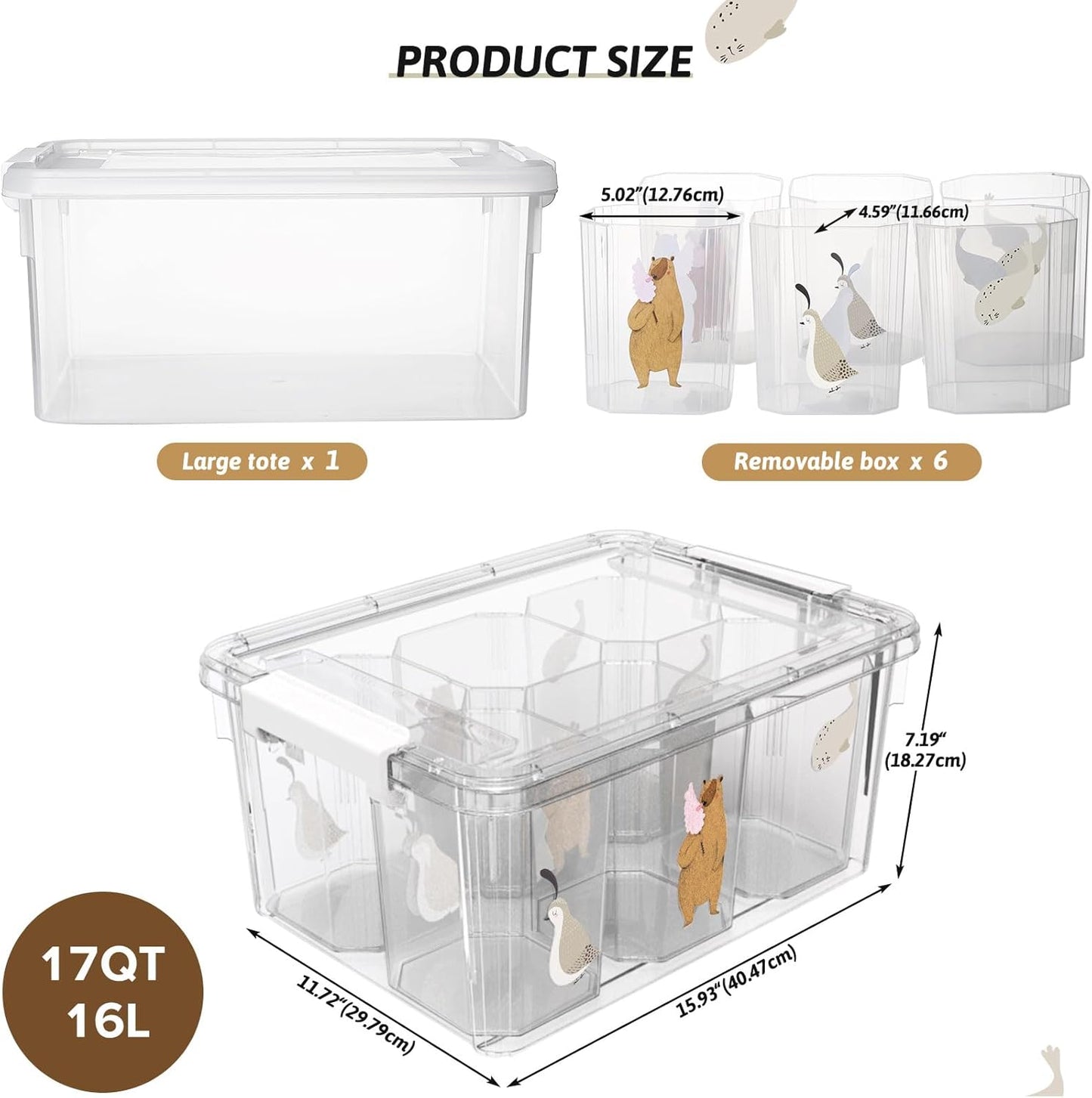 Loobuu 17QT Plastic Storage Bin with Lid - Stackable Clear Organizer Box for Art Supplies & Toys