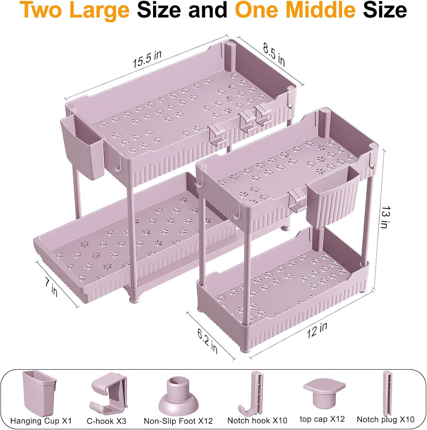 Sevenblue Under Sink Organizers - 2-Tier Kitchen & Bathroom Storage with Sliding Drawers | Pink, 14.8 Inch