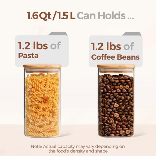 ComSaf Airtight Glass Storage Canister - Clear Food Storage Container Jar with Wood Lid | Set of 3 (1.6 Qt)
