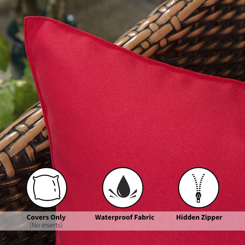 MIULEE Decorative Outdoor Pillow Covers - Waterproof Square Cushion Shams | 18x18 Inch Red (Pack of 2)