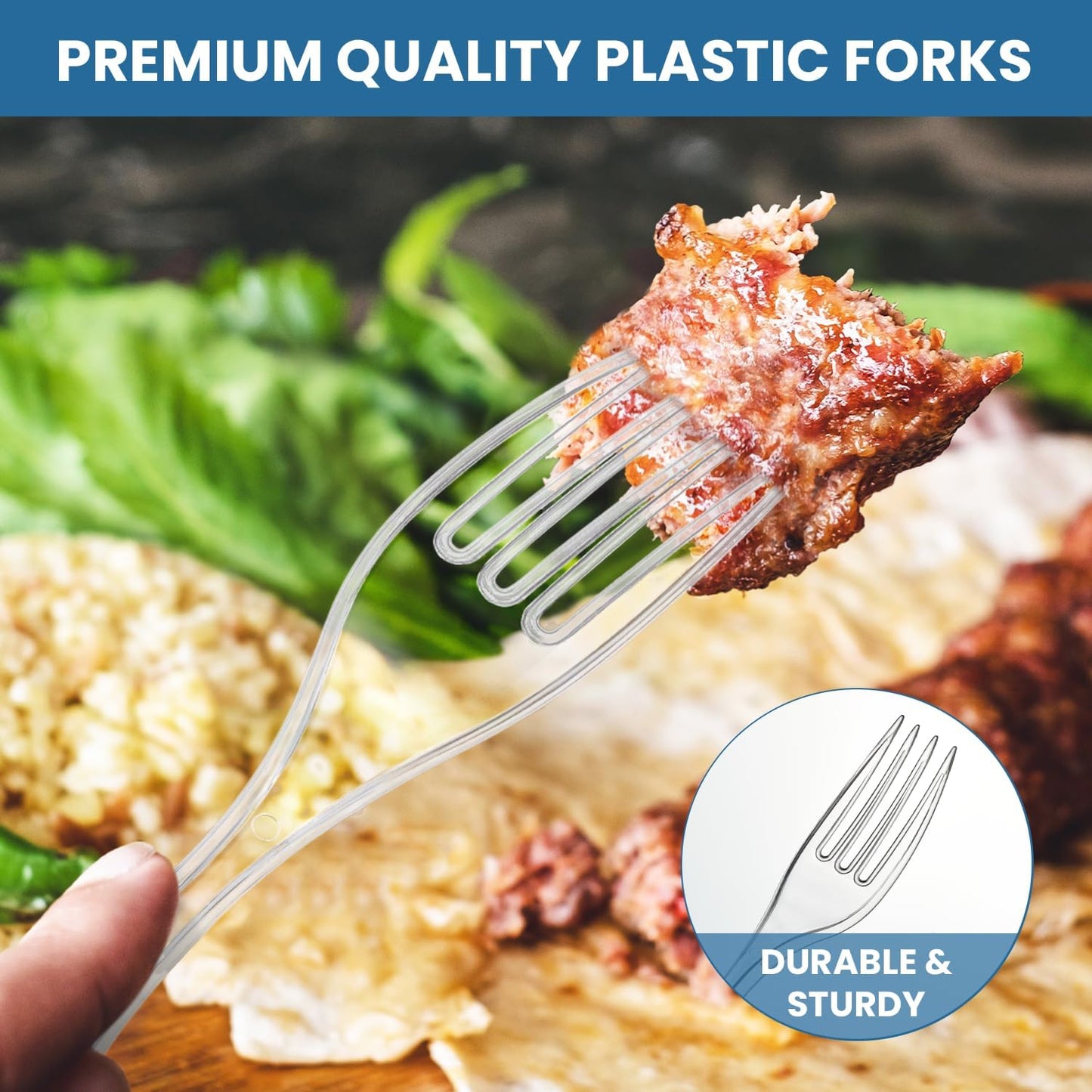 Skiennix Clear Plastic Utensils - 360 Heavy Duty Disposable Forks | Bulk Silverware Set