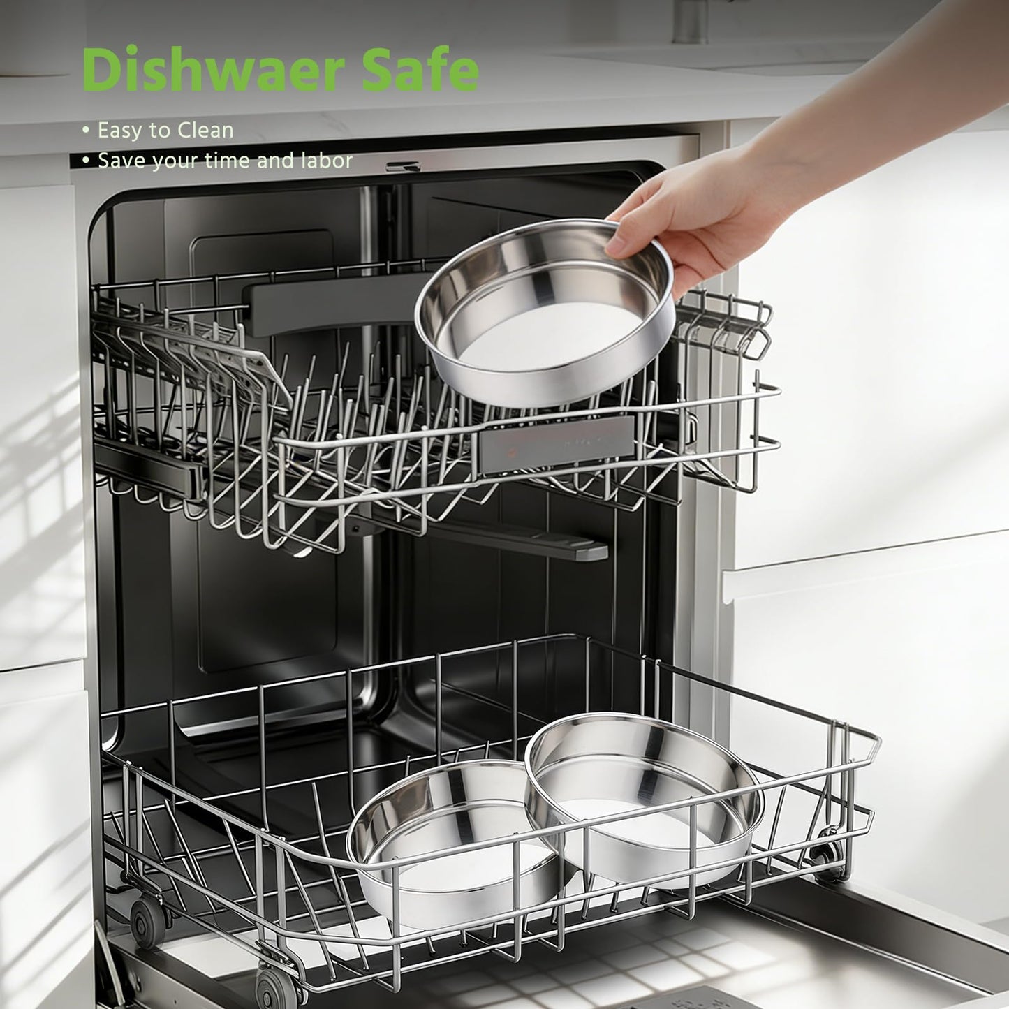 E-far 8 Inch Cake Pan Set of 3, Stainless Steel Round Layer Cake Baking Pans, Non-Toxic & Healthy, Mirror Finish & Dishwasher Safe