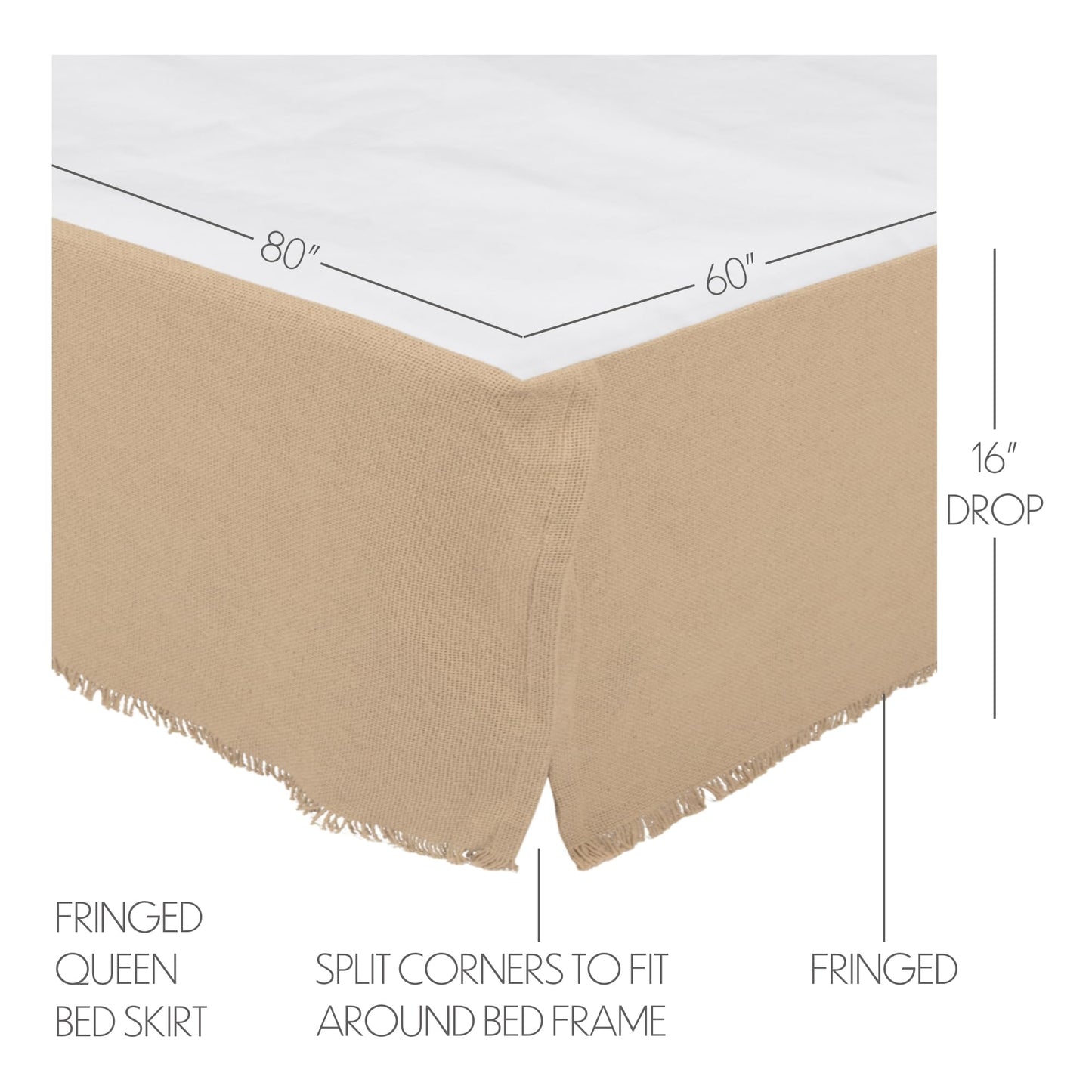 VHC Brands Burlap Fringed Bed-Skirts, Queen, Vintage White Tan