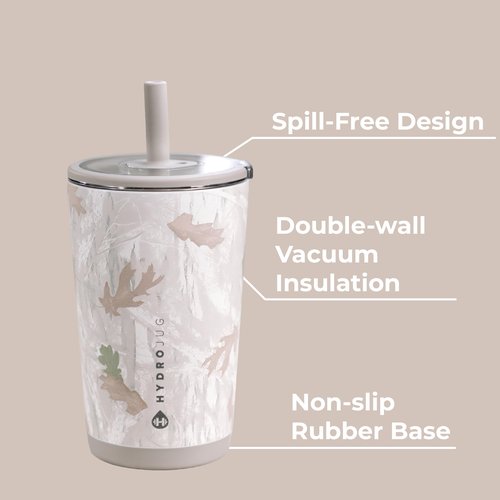 HydroJug Everyday Tumbler 14 oz – Ceramic-Lined Insulated Tumbler with Straw and Soft-Touch Lid, Cup Holder Friendly, Double-Wall Vacuum Insulation, Reusable Travel Cup – Camo