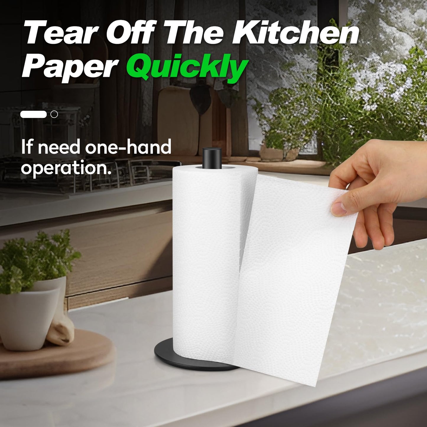 Black Paper Towel Holder, Countertop Paper Towels Holder, Premium Stainless Steel Paper Towel Holder Stand, Non-Slip Kitchen Paper Roll Holders with Weighted Base