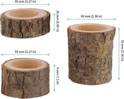 FUNSUEI Wooden Tea Light Candle Holders - Rustic Votive Log Design for Table Decoration | 18 PCS in 3 Sizes