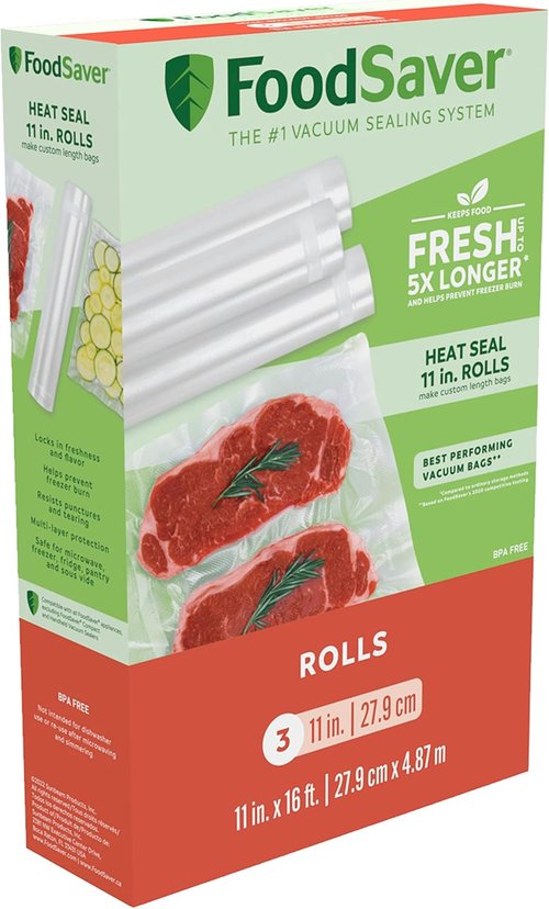 FoodSaver Vacuum Seal Roll - 11" x 16' BPA-Free Multilayer Construction for Food Preservation | 3 Pack