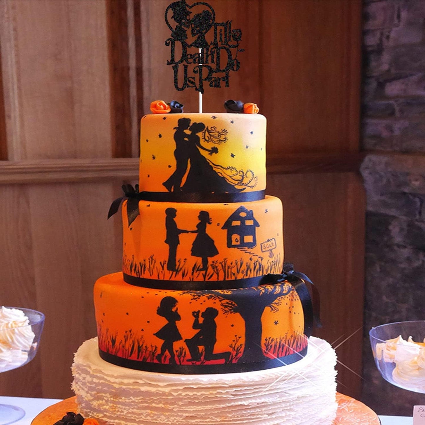 Skiennix Till Death Do Us Part Cake Topper - Skull Silhouette for Halloween Weddings | Party Decorations