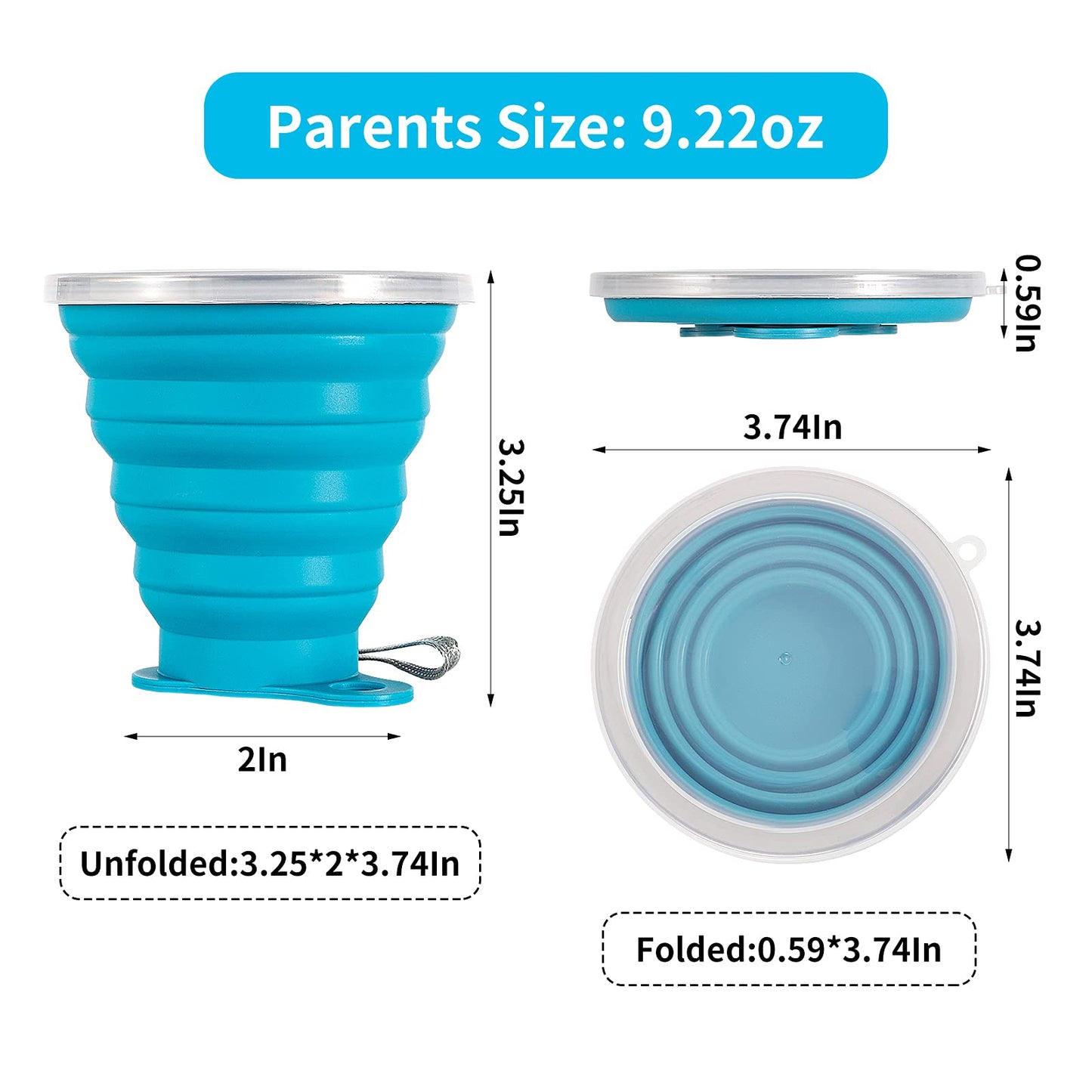 ME.FAN Silicone Collapsible Travel Cup - Silicone Folding Camping Cup with Lids - Expandable Drinking Cup Set - Portable, Graduated [9.22oz]