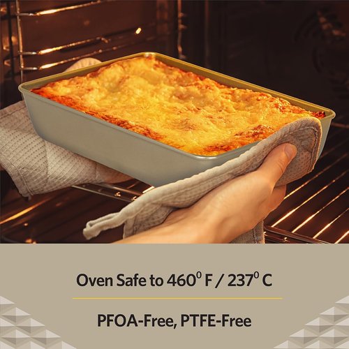 Glad Nonstick Baking Pan - Oblong Metal Dish for Cakes and Lasagna - Heavy Duty Carbon Steel, Small, Gold