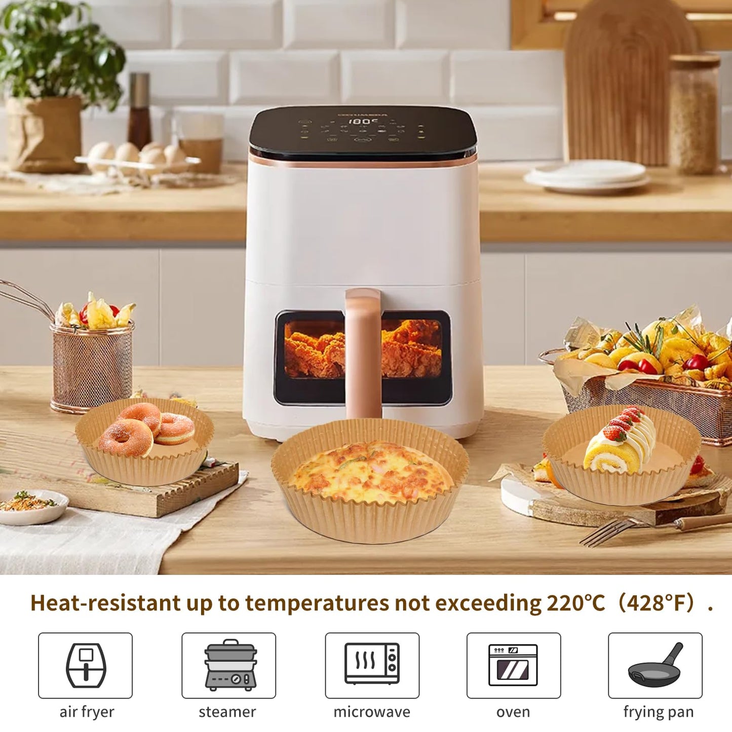SHINYMOMO Air Fryer Liners Disposable Paper,100Pcs Airfryer Paper Liners,Non Stick Parchment Paper Liners,Food Grade Air Fryer Accessories for Microwave Oven Steamer 6.3inch Round