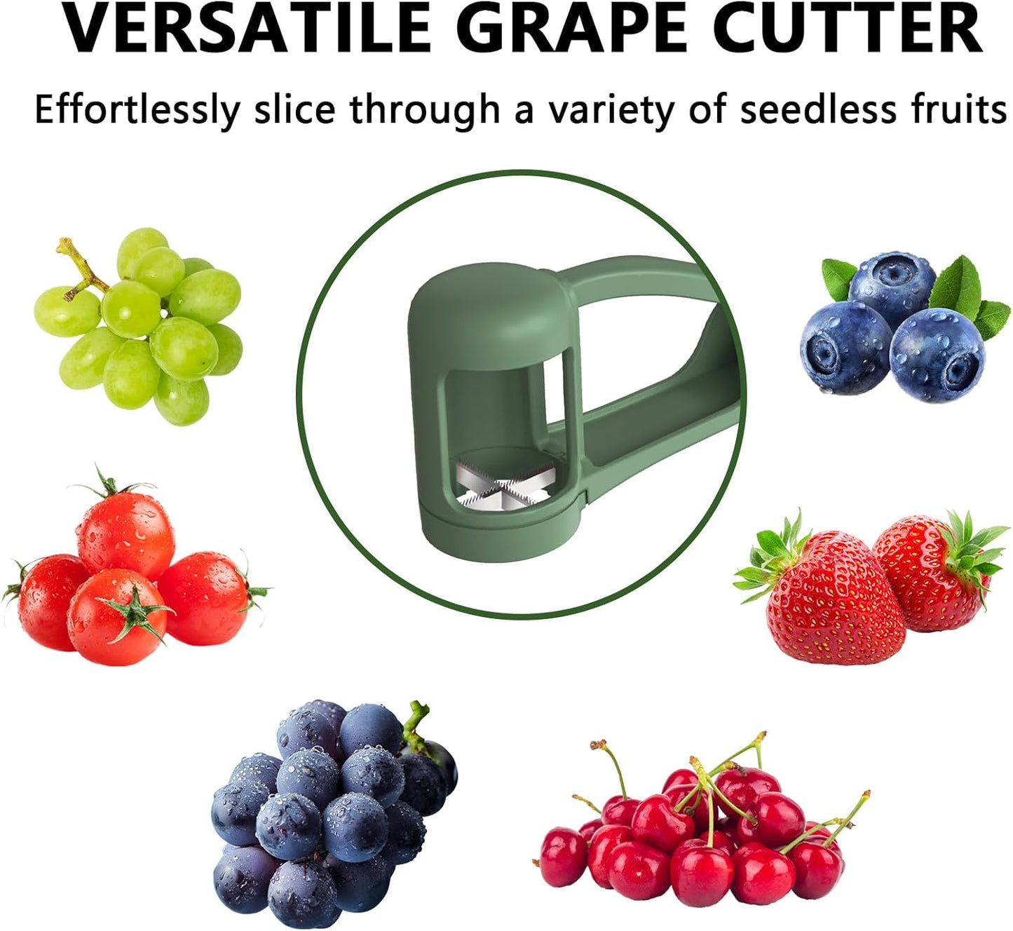 Luvan Grape Cutter for Toddlers 1-3 | Stainless Steel Slicer for Fruits & Vegetables - Green