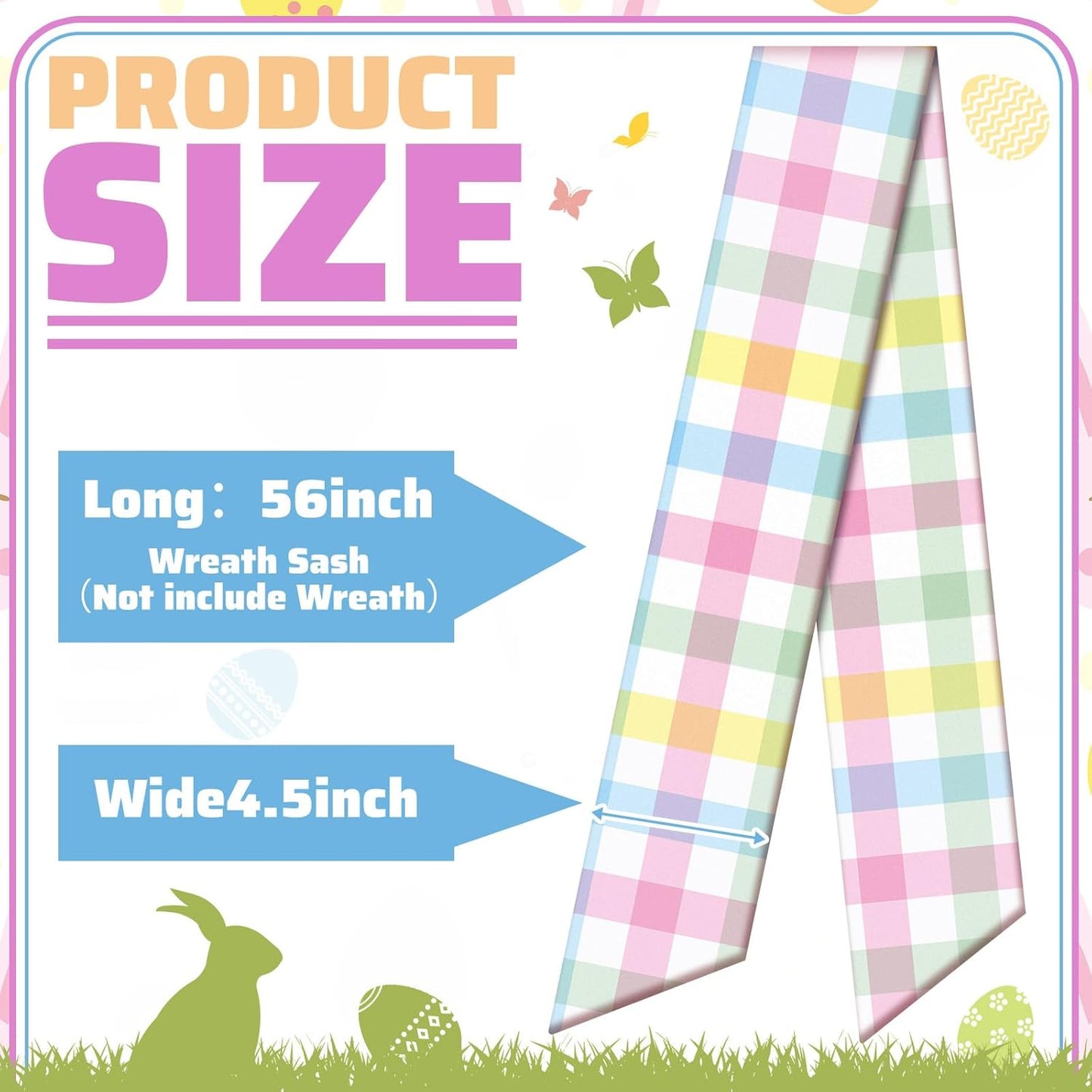 Skiennix Wreath Sash - Satin Blank Sash for Embroidery | Pastel Easter Buffalo Plaid Decor