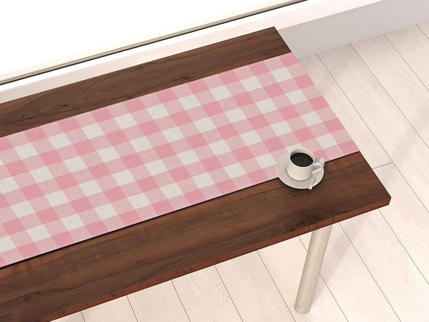 Nepnuser Linen Pink and White Buffalo Check Plaid Table Runner Gingham for Pink Farm Birthday Party Easter Home Decorations (13" x 108")