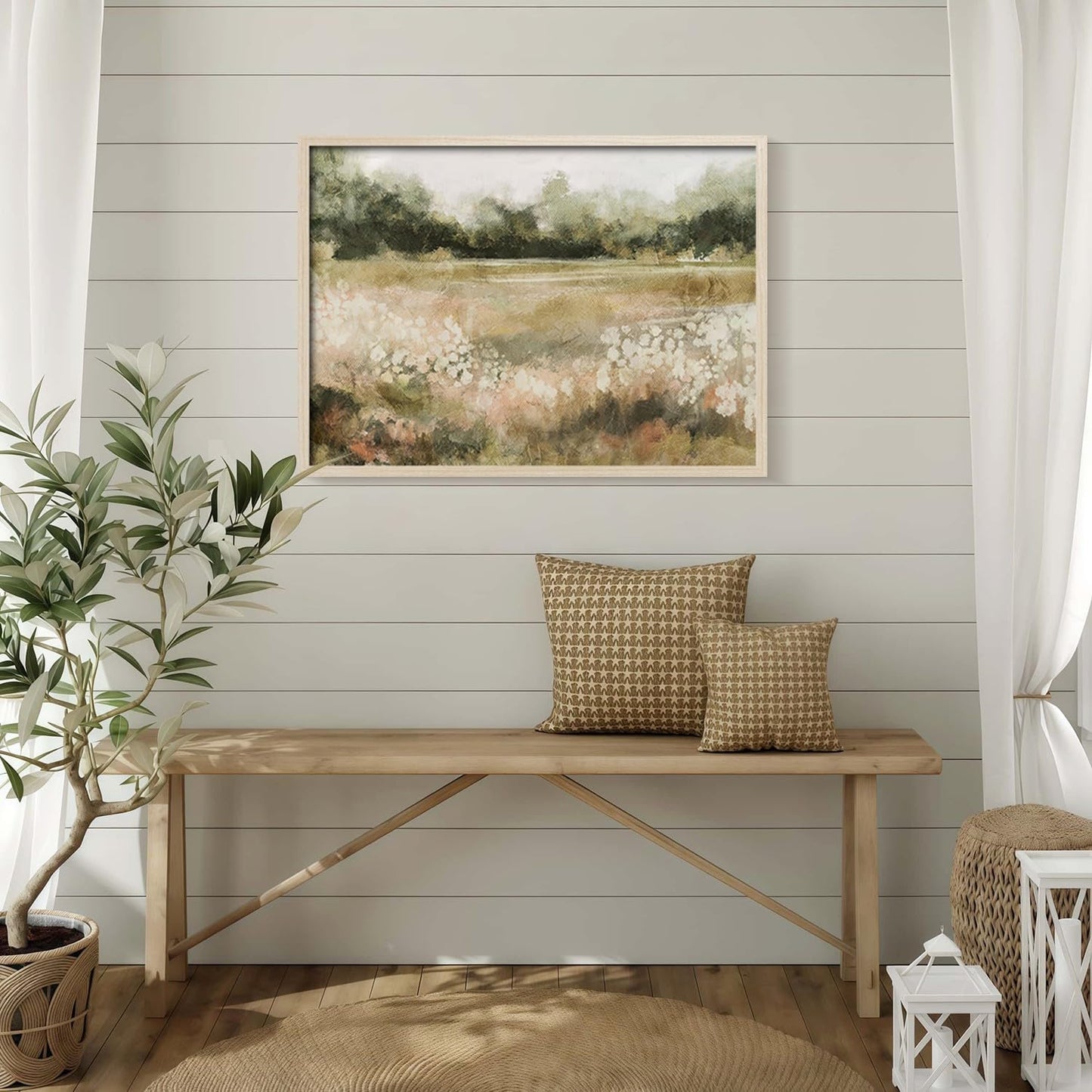 Skiennix Framed Canvas Wall Art - Rustic Field Landscape Print | Vintage Country Nature Picture 12x16 Inch