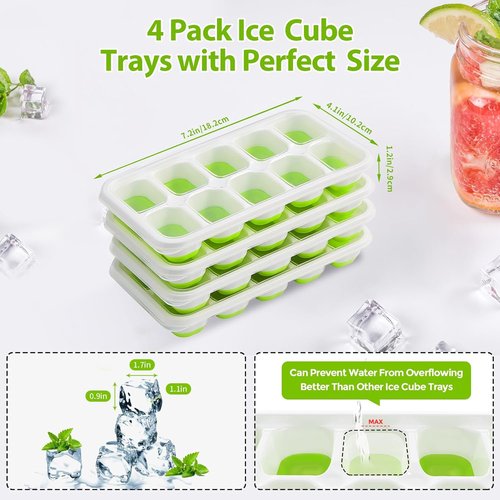 DOQAUS Ice Cube Tray - 4 Pack Stackable Silicone Trays with Lids | BPA-Free, Easy Release for Kitchen & RV