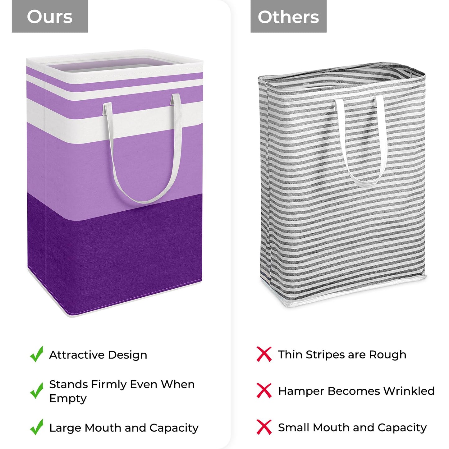 HomeHacks 2 Pack Large Laundry Baskets, Waterproof, Freestanding Laundry Hampers, Collapsible Clothes Hamper with Reinforced Handles in Laundry, College Dorm, Bathroom, Bedroom (Purple, 88Lx2)
