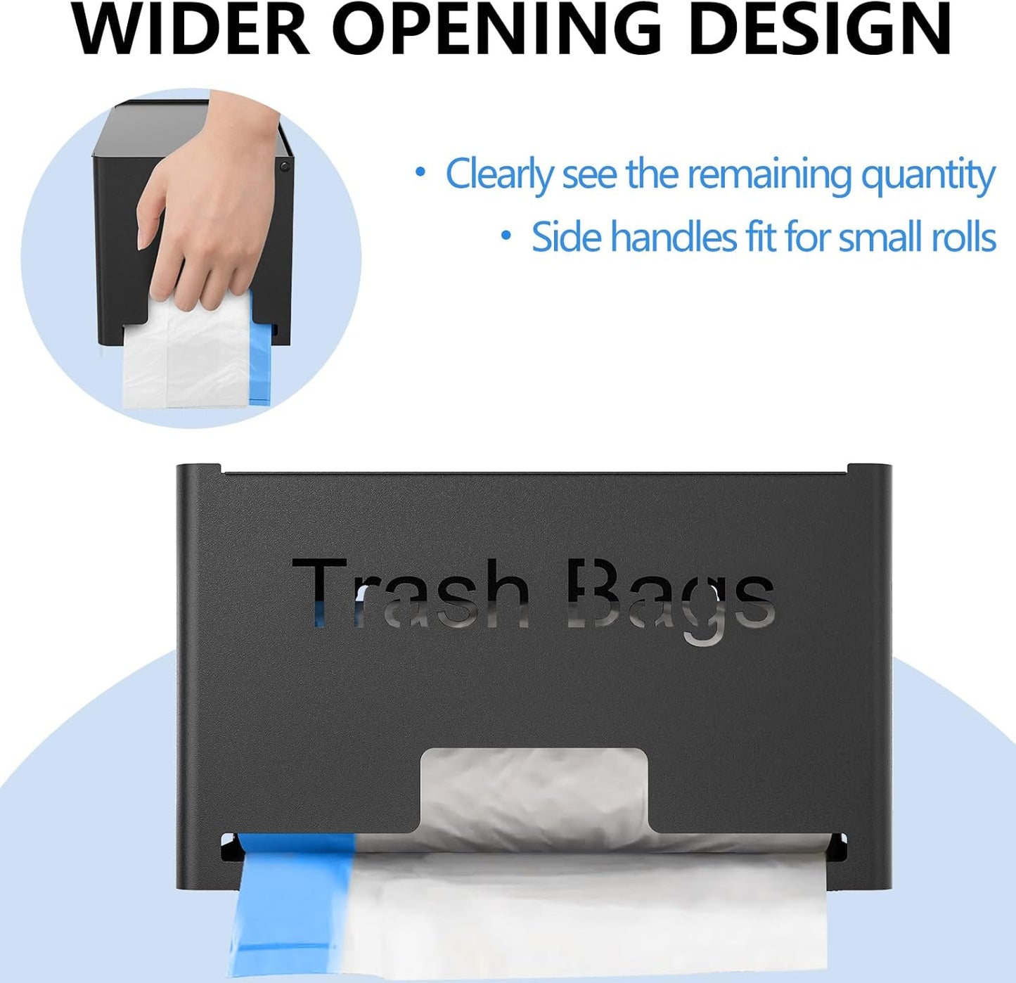 STWWO Large Trash Bag Holder Dispenser - Metal Kitchen Organizer for Under Sink | Wall Mounted or Freestanding, Black