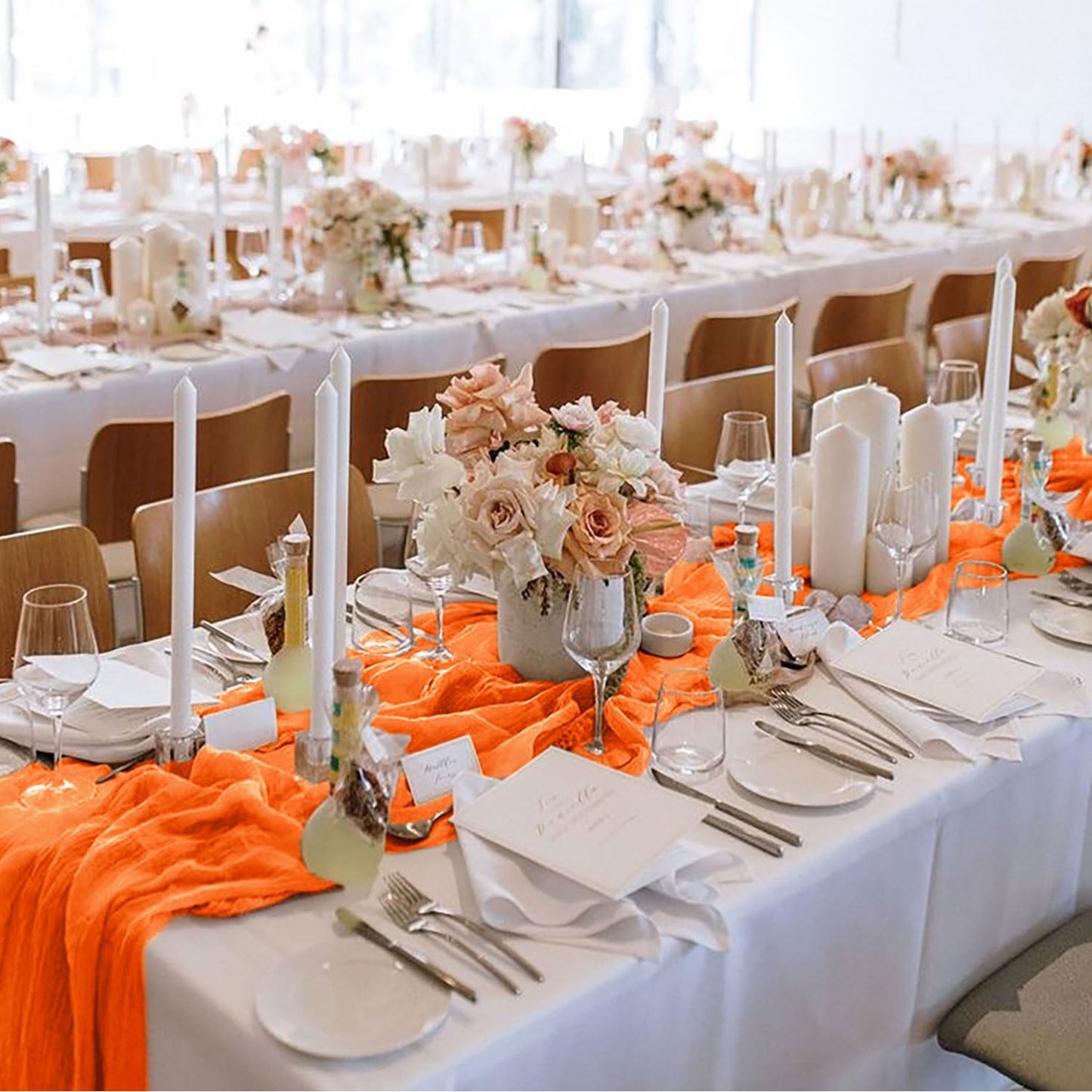MODFUNS Cheesecloth Table Runner Orange Boho Gauze Table Runner 10ft Halloween Cheese Cloth Table Runners Cotton Fabric Cheese Table Cloth Sheer Gauze Table Cover Wedding Halloween Party Table Decor