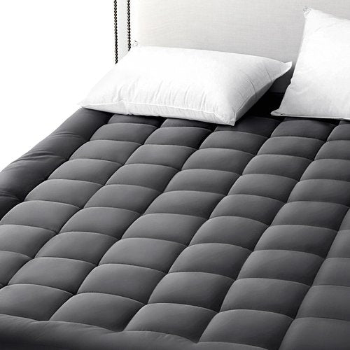EASELAND Full Size Mattress Pad Pillow Top Cover Quilted Fitted Protector Cotton Top 8-21" Deep Pocket Cooling Mattress Topper (54x75 Inches, Dark Grey)